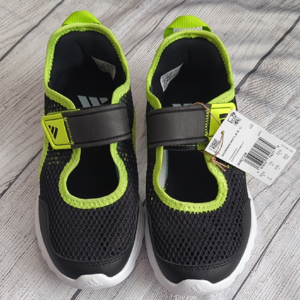 Adidas Kids Black and Neon Green Sneakers